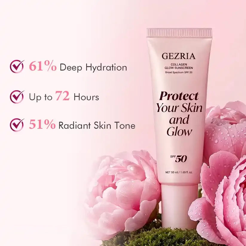GEZRIA Collagen Glow Sunscreen SPF 50 — No White Cast Daily Glow SPF