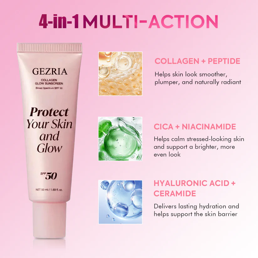 GEZRIA Collagen Glow Sunscreen SPF 50 — No White Cast Daily Glow SPF
