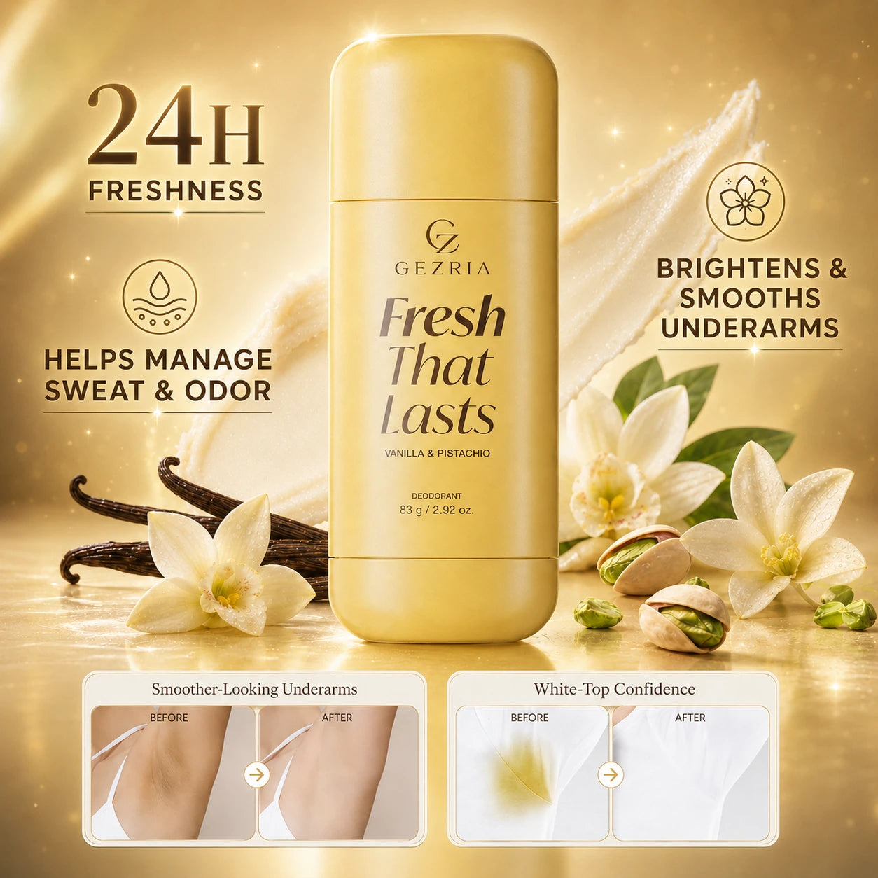 Up to 70% OFF GEZRIA Vanilla Pistachio Deodorant For Odor & Yellow-Stain Worries