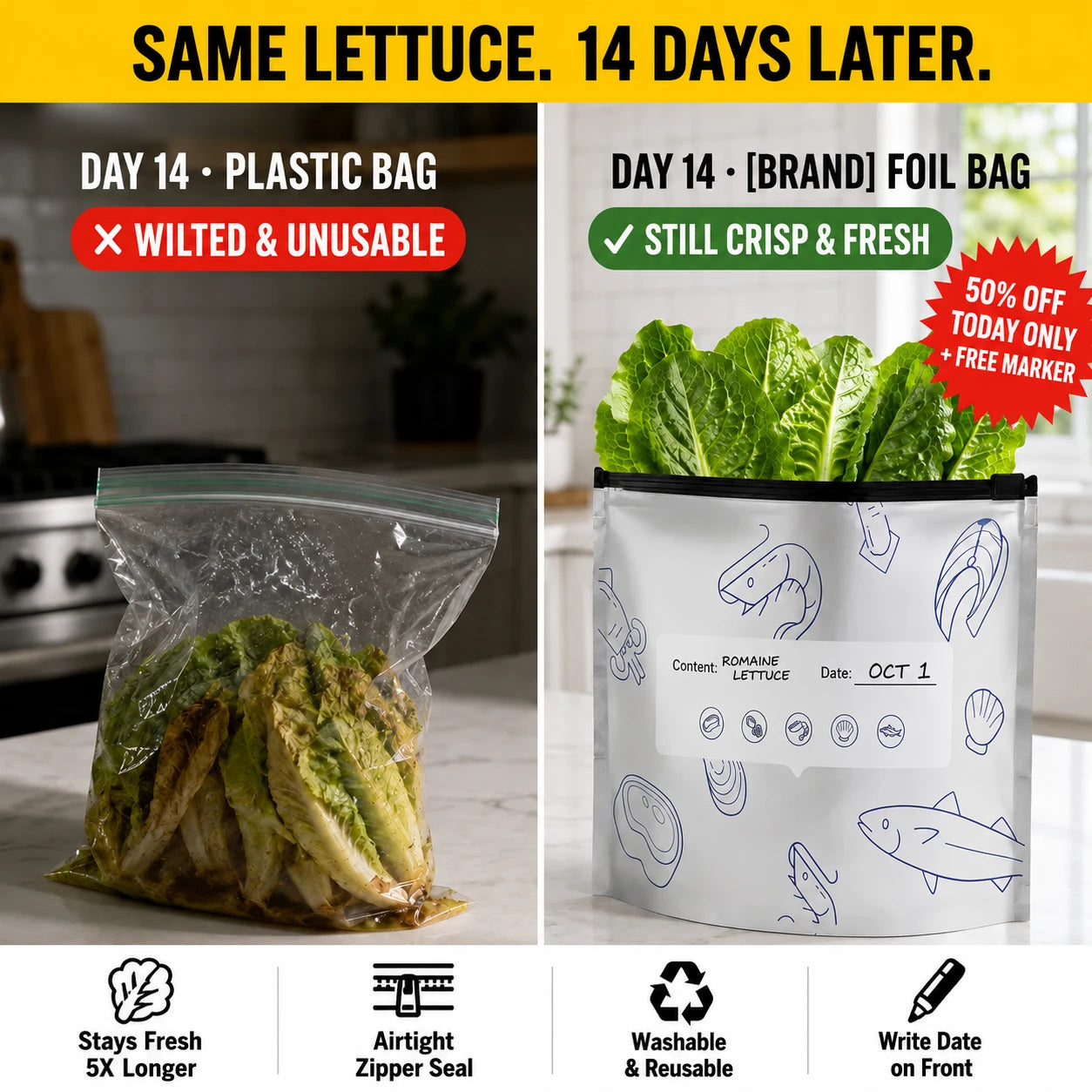 Reusable Stand-Up Aluminum Foil Storage Bags with Zipper | GEZRIA